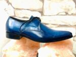 Men's Blue Leather Lace Up Derby Shoes - leathersguru