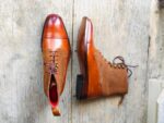Handmade Brown Leather Suede Cap Toe Lace Up Boot - leathersguru