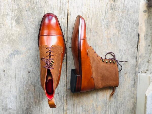 Handmade Brown Leather Suede Cap Toe Lace Up Boot - leathersguru