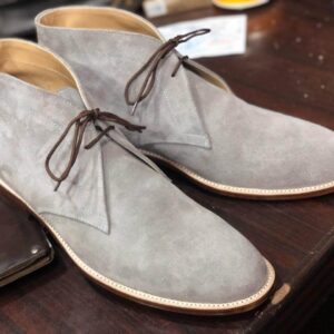 Bespoke Gray Chukka Suede Lace Up Boots - leathersguru