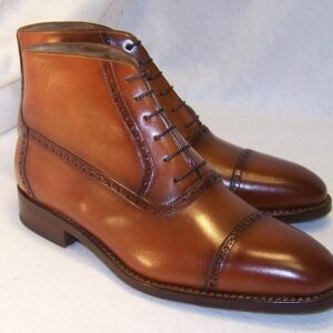 Bespoke Cap Toe Leather Tan Lace Up Boots - leathersguru