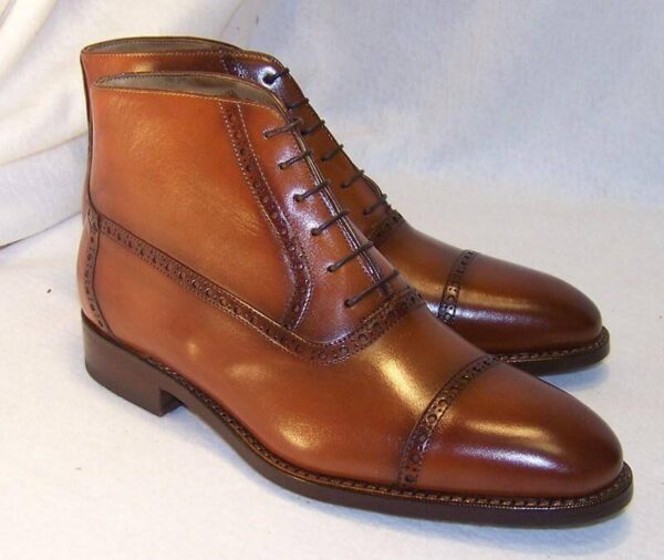 Bespoke Cap Toe Leather Tan Lace Up Boots - leathersguru