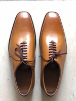 Handmade Men's Tan Leather Lace Up Derby Shoes - leathersguru