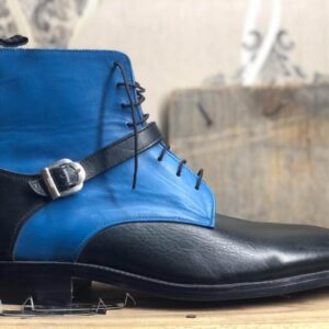 Men's Ankle High 2 tone Buckle Lace Up Leather Boot - leathersguru