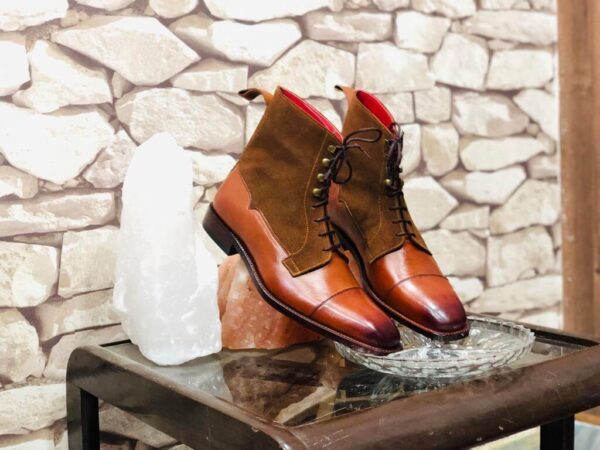 Handmade Brown Leather Suede Cap Toe Lace Up Boot - leathersguru