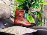 Men Handmade Field Dark Brown Grain Buckle Boots - leathersguru