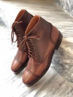 Handmade Men's Ankle High Brown Leather Cap Toe Boot - leathersguru