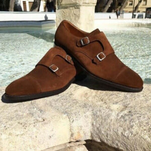 Bespoke Brown Suede Double Monk Strap Shoe for Men - leathersguru