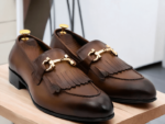 Handmade Dark Brown Fringe Horse bit Style Real Leather Shoes, Men's Loafer Shoes