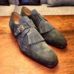 Men's Gray Monk Buckle Fringe Suede Shoe - leathersguru