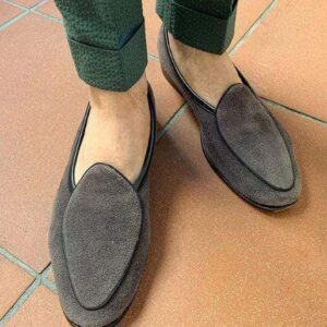 Men's Suede Loafers Gray Slip On Moccasin Shoes - leathersguru