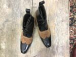 Bespoke Brown Black Leather Suede Lace Up Wing Tip Boot - leathersguru