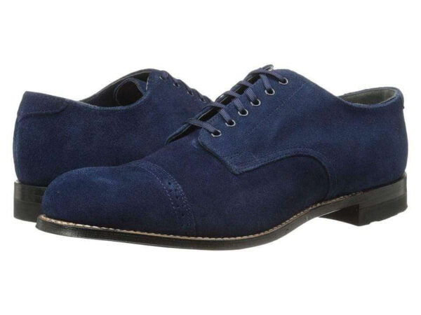 Handmade Men's Suede Blue Cap Toe Lace Up Shoes - leathersguru