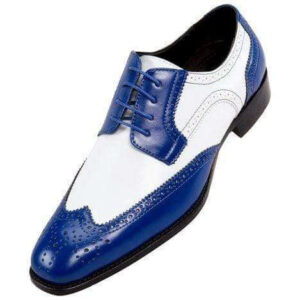 Handmade Blue White Leather Wing Tip Shoe - leathersguru
