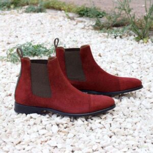 Bespoke Maroon Chelsea Suede Cap Toe Boot - leathersguru