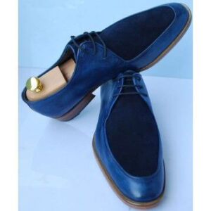 Handmade Blue Leather Suede Stylish Lace Up Men's Shoes