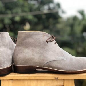 Bespoke Gray Chukka Suede Lace Up Boots - leathersguru