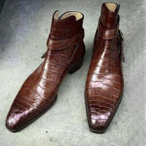 Bespoke Crocodile Texture Leather Brown Jodhpurs - leathersguru