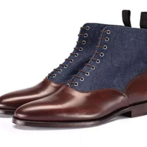 Bespoke Burgundy Navy Blue Ankle Leather Suede Lace Up Boots - leathersguru