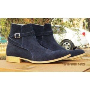 Jodhpur Suede Navy Buckle Boots - leathersguru