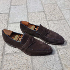 Bespoke Chocolate Brown Suede Penny Loafer Shoe for Men - leathersguru