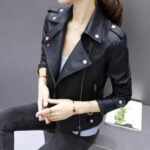 Women Cow Leather Black Wide Color Brando Leather Slim Fit Jacket