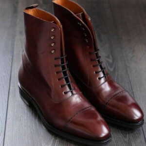 Bespoke Cap Toe Brown Leather Lace Up Boot - leathersguru