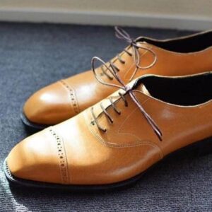 Handmade Men's Tan Leather Lace Up Shoes - leathersguru