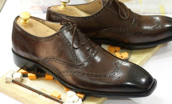 Handmade Brown Wing Tip Brogue Leather Shoes,Men's Oxford Lace Up Shoes