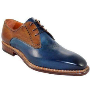 Handmade Men's Leather Brown Blue Derby Shoes - leathersguru