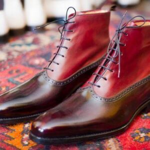 Handmade Brown Burgundy Leather Lace Up Boot - leathersguru