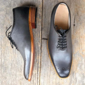 Bespoke Gray Leather Brogue Toe Lace up Shoe for Men - leathersguru