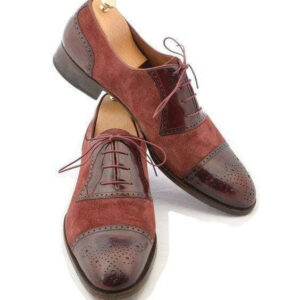 Handmade Men's Brown Leather Suede Cap Toe Brogue Shoes - leathersguru