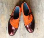 Men's Burgundy & Tan Leather Suede Shoe - leathersguru