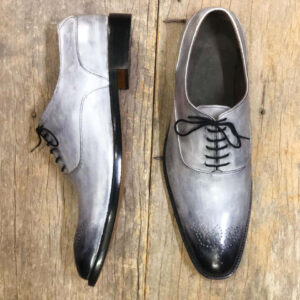 Bespoke Gray Leather Brogue Toe Lace Up Shoe for Men - leathersguru