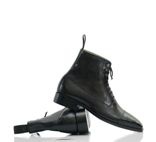 Handmade Black Ankle Cap Toe Boot,Leather Lace Up Boot,Dress Boot