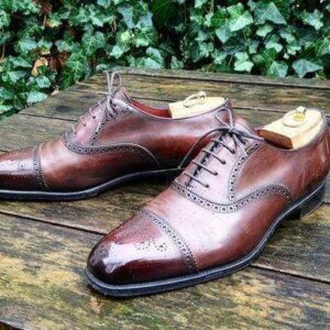 Handmade Men's Leather Brown Cap Toe Brogue Shoes - leathersguru