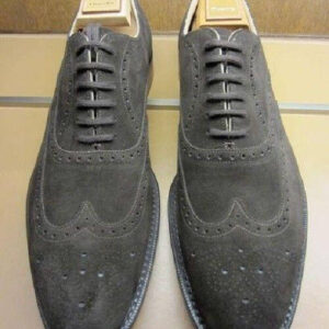 Men's Suede Gray Wing Tip Brogue Lace Up Shoes - leathersguru