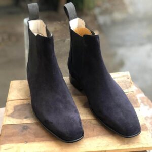 Men's Navy Blue Chelsea Suede Boot - leathersguru