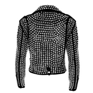 A.L.C Woman Full Silver Studded Punk Cowhide Leather Jacket - leathersguru