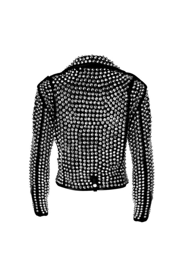 A.L.C Woman Full Silver Studded Punk Cowhide Leather Jacket - leathersguru