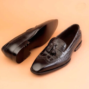 Alligator Texture & Leather Shoes, Wing Tip Style Slip On Loafer Tussle Shoes