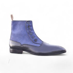 Ankle Black Blue Button Top Leather Suede Boots - leathersguru