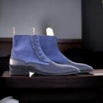 Ankle Black Blue Button Top Leather Suede Boots - leathersguru