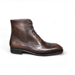 Ankle Chocolate Brown Cap Toe Brogue Lace Up Leather Boots - leathersguru