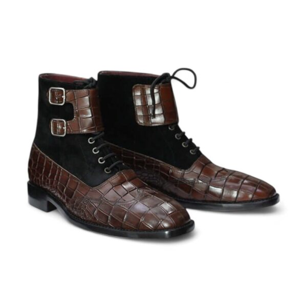 Ankle High Alligator Leather_SuedeBoot_Double Buckle Boot_Men_s Designer Boot-