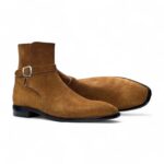 Ankle High Brown Suede Boot, Handmade Buckle Style Classic Boots For Men's