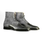 Ankle High Black & Gray Wing Tip Leather Suede Boots - leathersguru