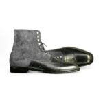 Ankle High Black & Gray Wing Tip Leather Suede Boots - leathersguru