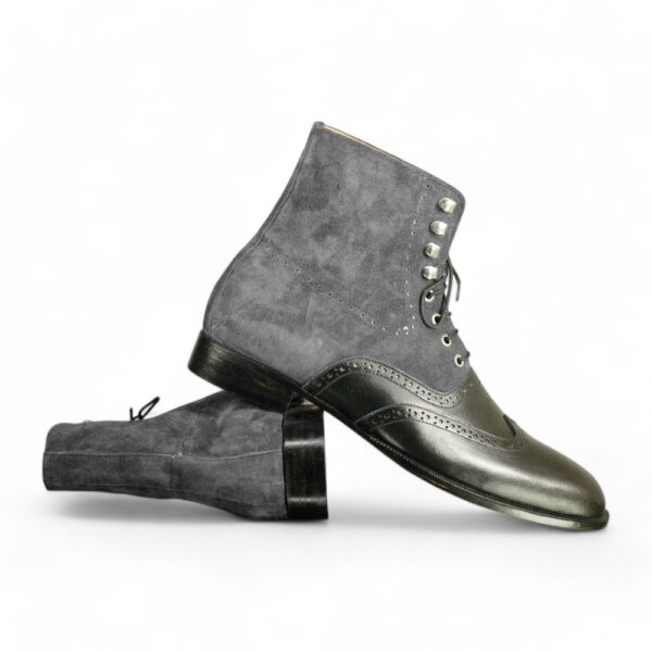 Ankle High Black & Gray Wing Tip Leather Suede Boots - leathersguru